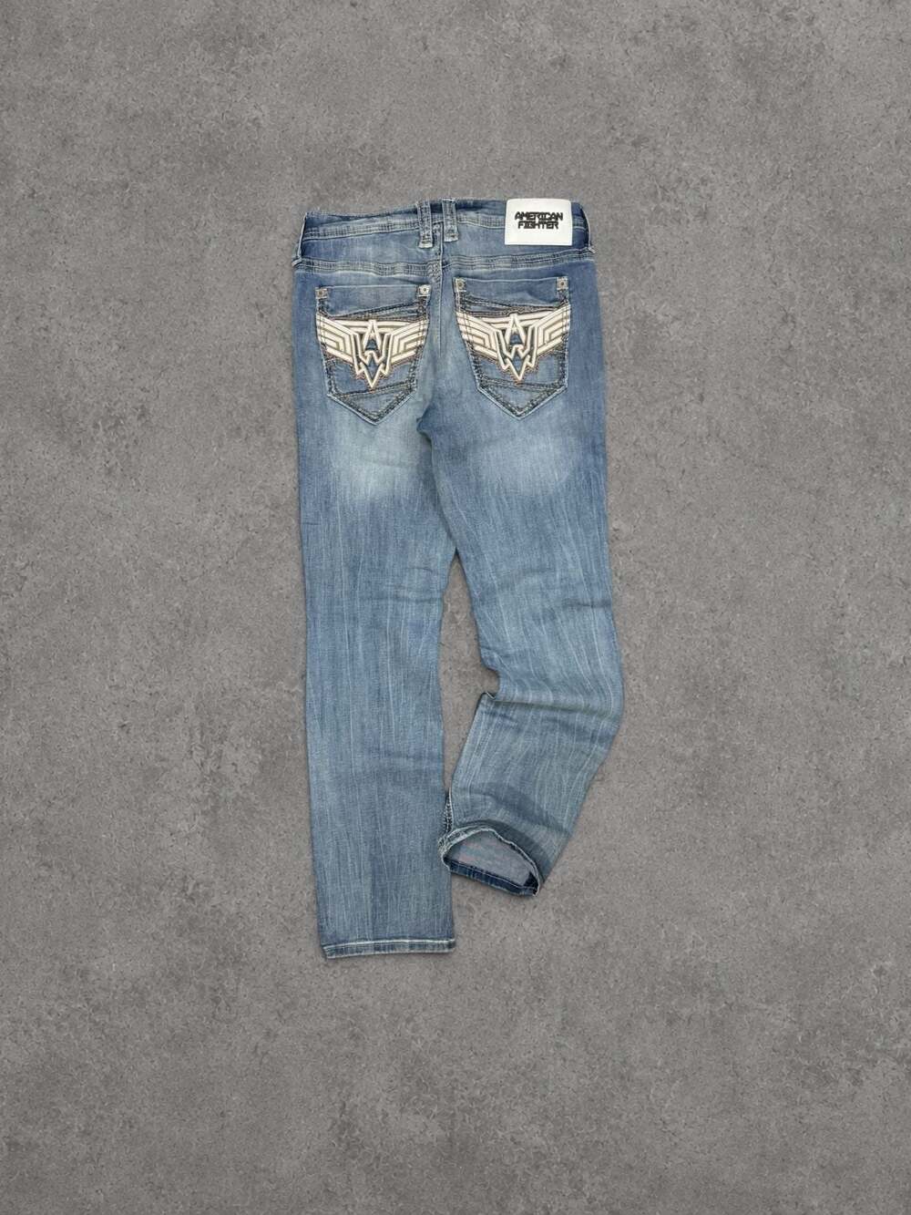 American Fighter Striker Relaxed Straight Embroidered Distressed Jeans